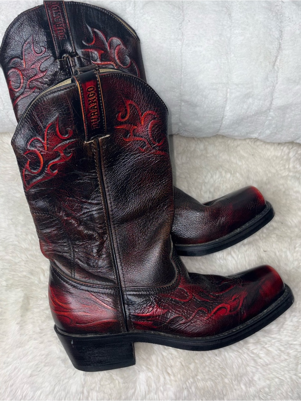 Durango size 8M Red & Brown Western Cowboy Boots fire flames